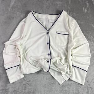 Summersalt Pajama Set Women’s LCream Contrast Trim Button Top & Pants Lounge Set